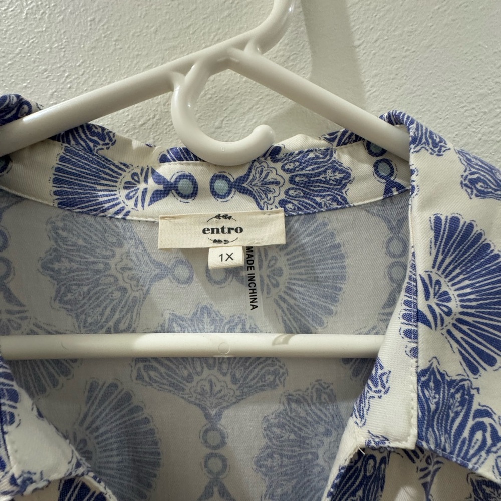 Blue And White Patterned Button-Up Mini Dress - image 2